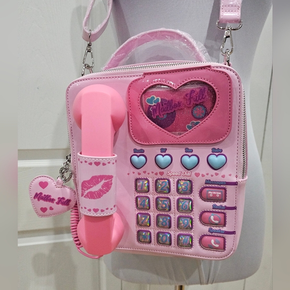 Sugar Thrillz Handbags - Unique Fun Dolls Kill Sugar Thrillz Pink Phone Love Line Crossbody Bag Purse